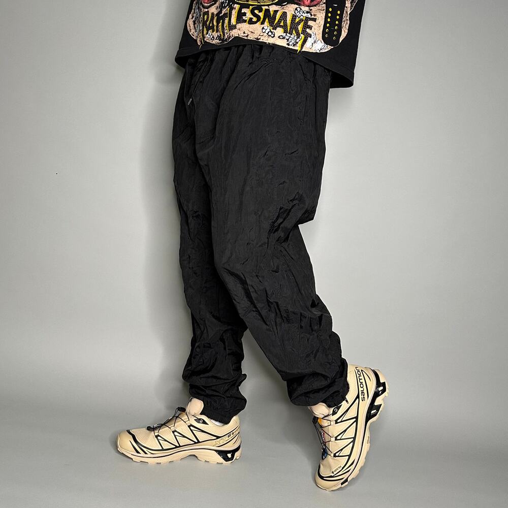 Vintage 90s Reebok Track Pants Mens XL Jet Black Nylon Joggers Embroidered Logo
